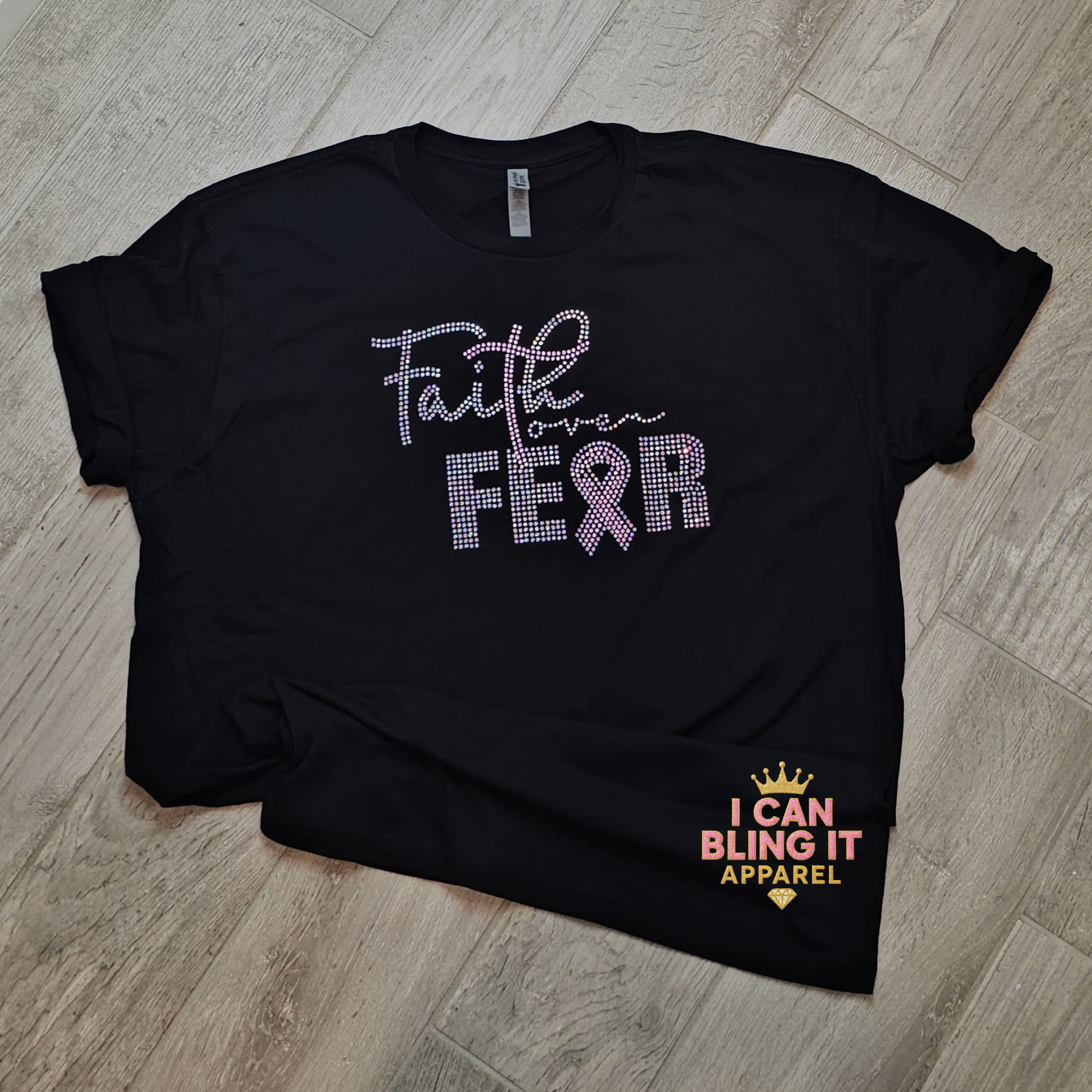 Faith Over Fear Breast Cancer Awareness Bling Tee