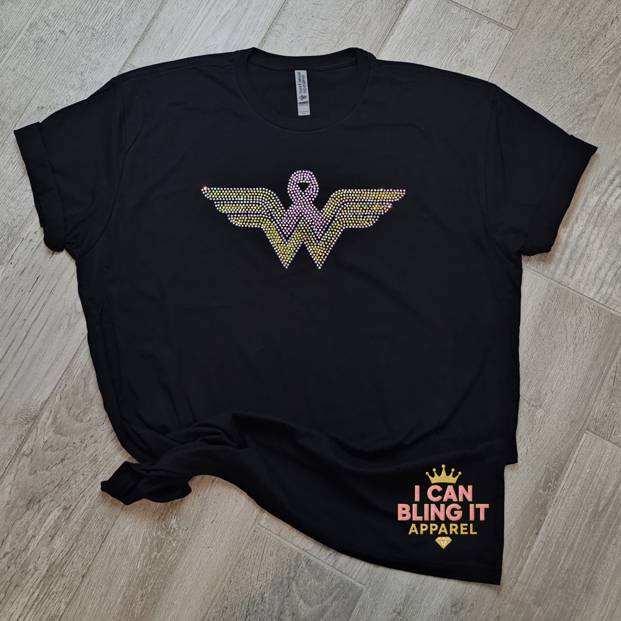 Wonder Woman Breast Cancer Awareness Bling Tee